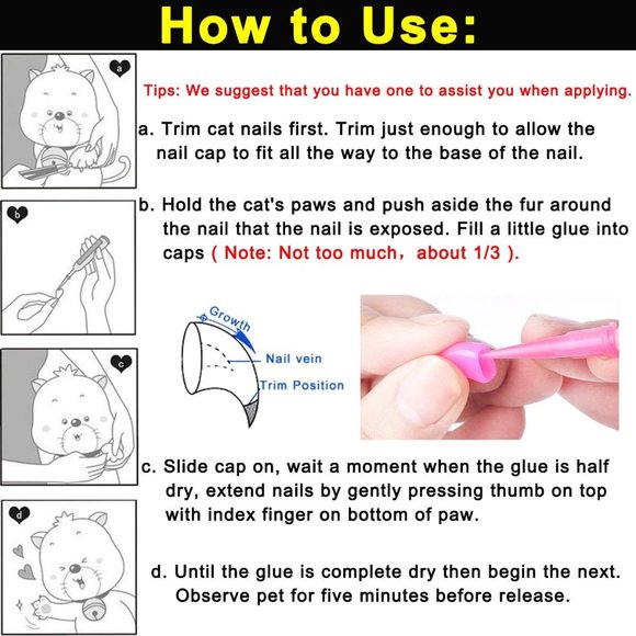 140pcs Cat Nail Caps, Soft Claws Nail Covers Claws with Glue and Applicators - Picture 7 of 7